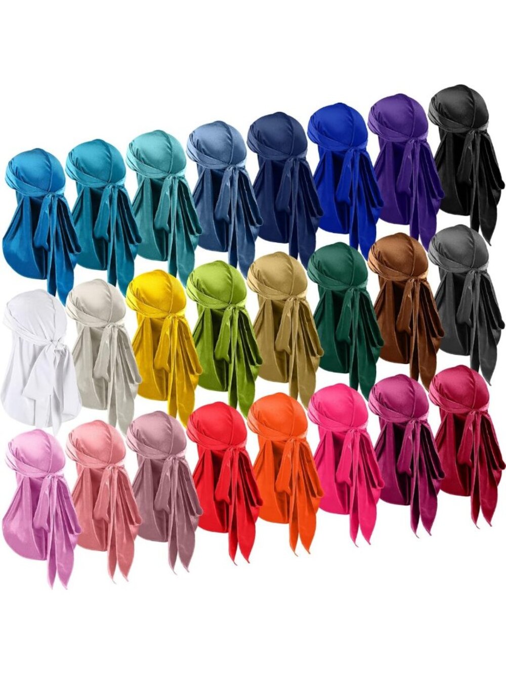 25 Pcs Velvet Durags Set, 360 Waves Cap Doo Rag Durags Headwraps